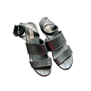 Steve Madden | Black Strappy Leather Platform Wedge Sandals Snorkell Size 9.5